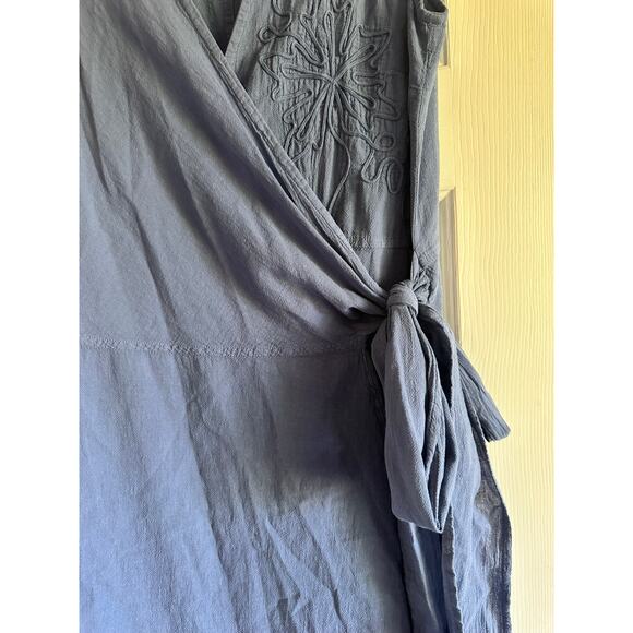 Soft Surroundings Cotton EmbroideredWrap Dress Blue Size Medium - Picture 5 of 8